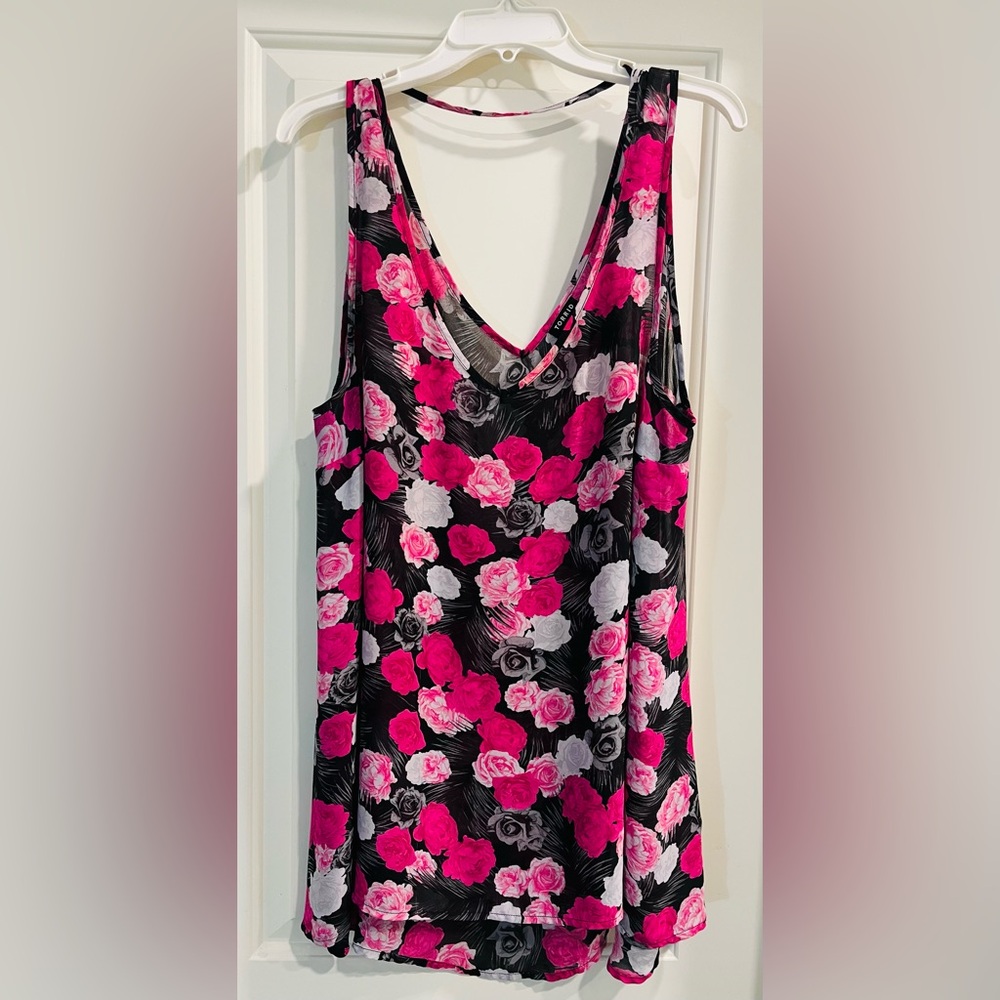Torrid Pink Floral Tunic Tank Top V-Neck